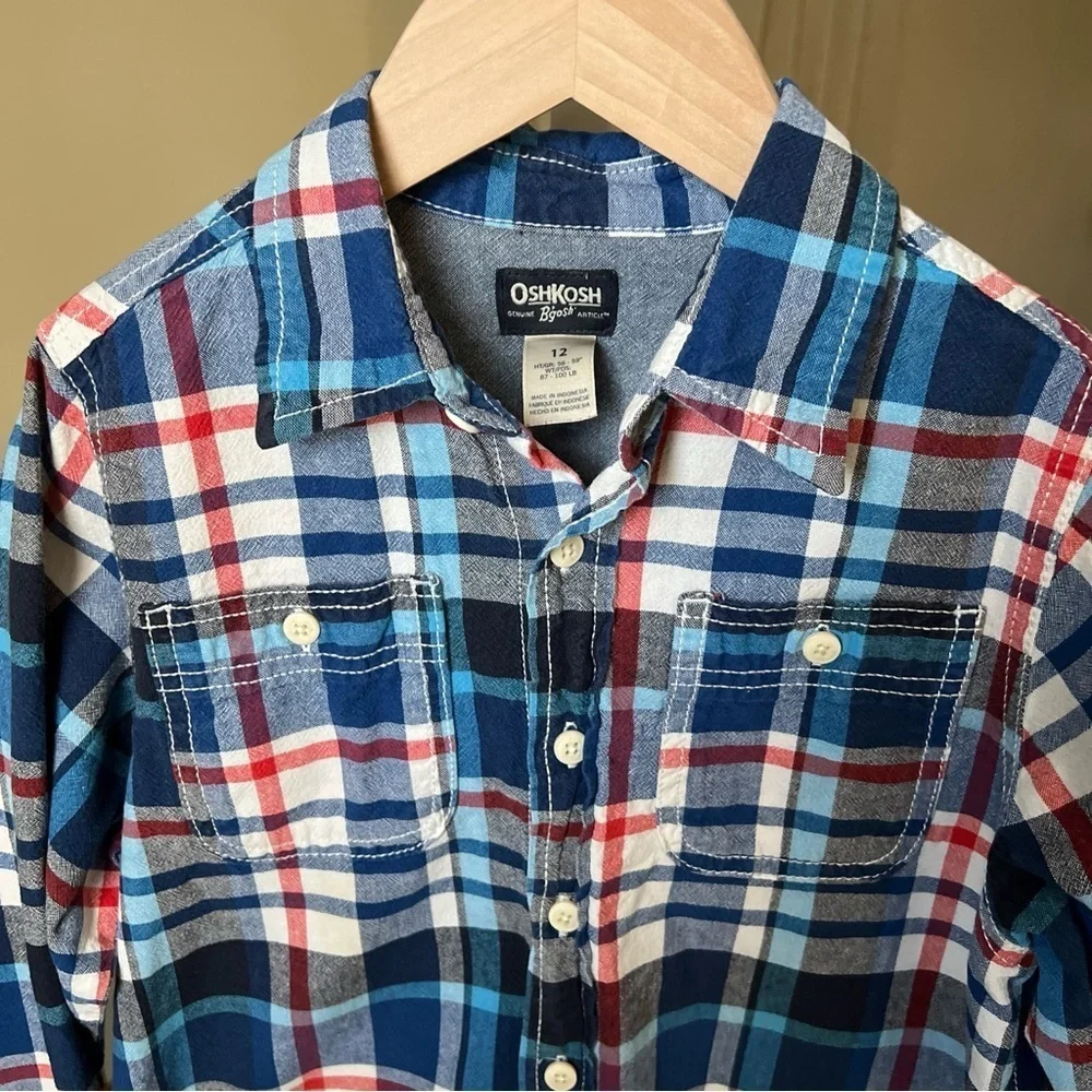 Oshkosh Boy’s Blue/white/red Plaid Longsleeve Button Up Size 12